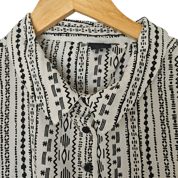 Black White Geometric Print Boho Flowy Sleeveless High Low Midi Dress, Size L - Picture 2 of 7